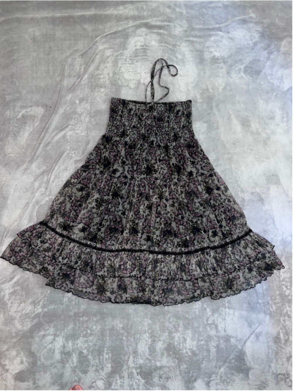 Lapis Floral Midi Dress Grey Pink Skirt L